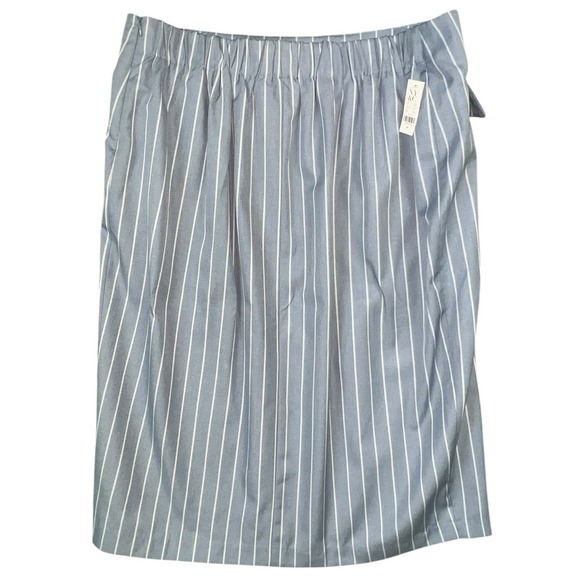 NY&C Skirt Plus 2X Blue White Vertical Stripe Front Slit Ruched Waist Midi NEW - Picture 6 of 13